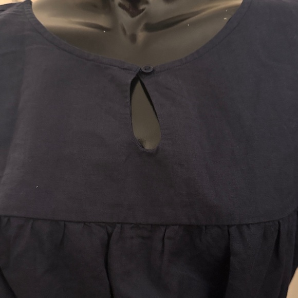 NWT Hope & Henry 100% Cotton Linen Blend Navy Blue Flutter Sleeve Tie Dress 14 - Picture 3 of 12